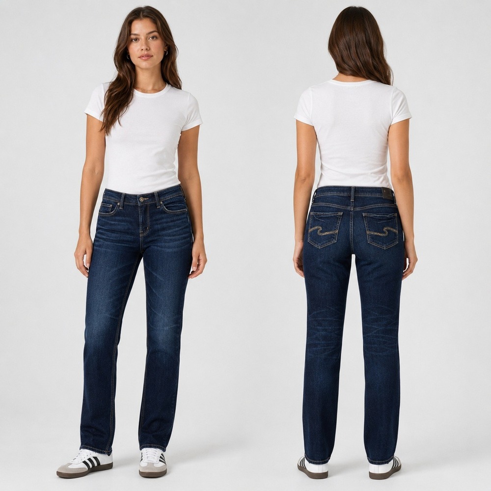 Silver Jeans Co Aiko Mid Straight Women 27 Dark‎ Wash Blue Denim L83428SAI420